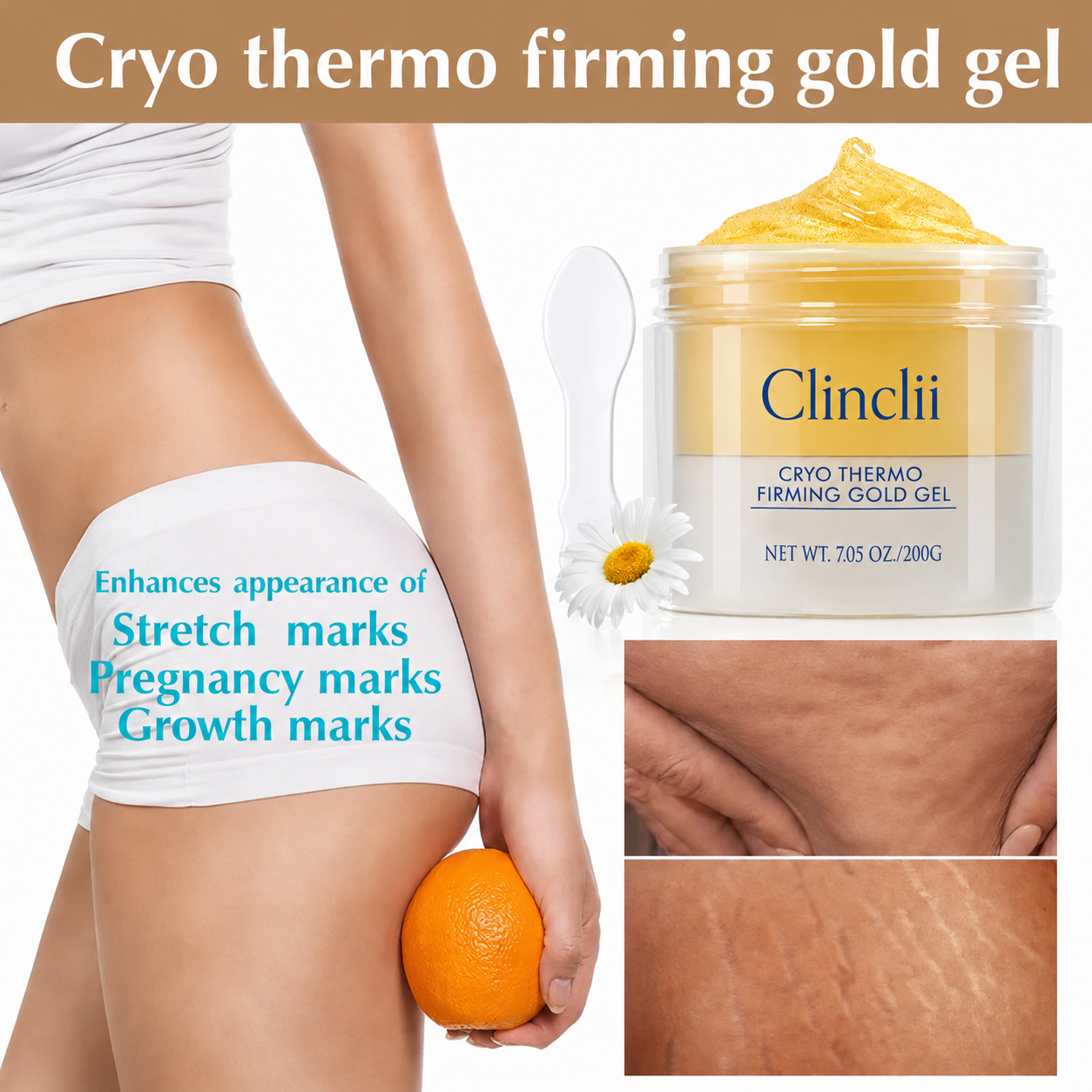Clinclii® 15-Day Fast-Acting Anti Cellulite Sculpting & Tightening Burn Gold Massage Cream